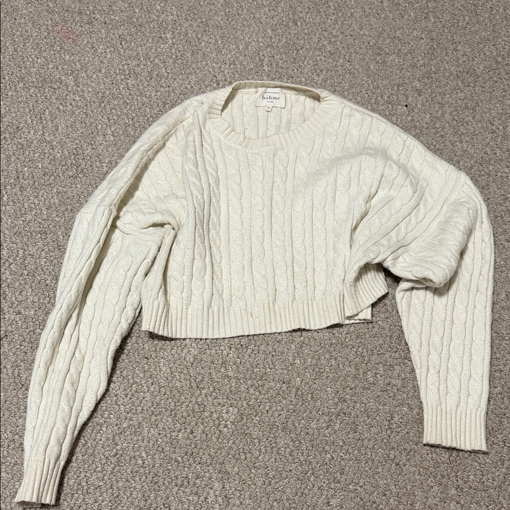 bohme Cream Cable-Knit Cropped Crew Sweater